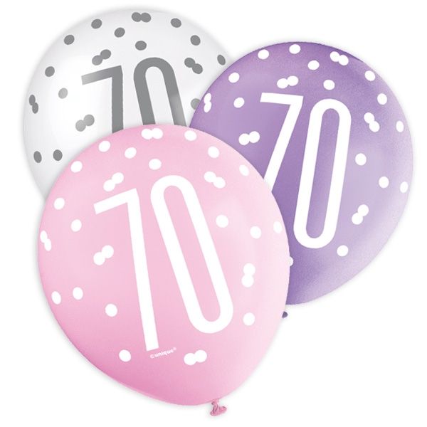 Latexballons mit 70 + Happy Birthday, lila/pink/weiß, 30cm Latexballons mit 70 + Happy Birthday, lila/pink/weiß, 30cm von Unique Party