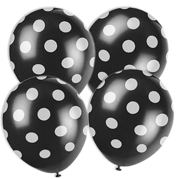 Latexballons schwarz+weiß.Punkte,6er,30cm von Unique Party
