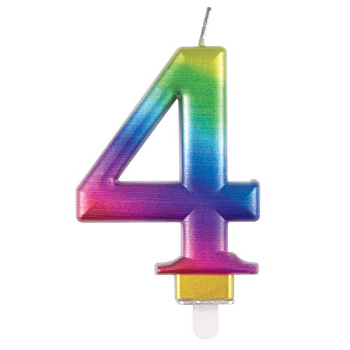 Metallische Geburtstagskerze - Zahl 4 - Regenbogen von Unique Party