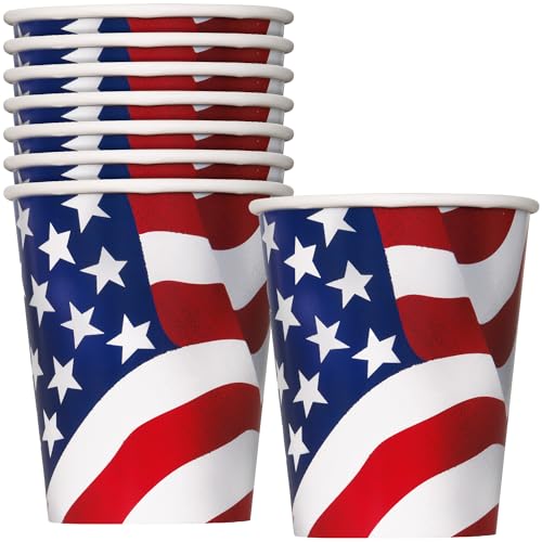 Papierbecher - 266 ml - US-amerikanisches Flaggendesign - 8er-Pack von Unique Party