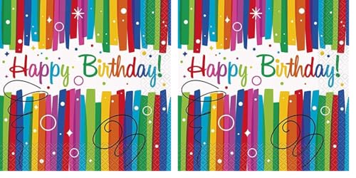 Papierservietten - 13 cm - für Geburtstagsfeier mit Regenbogenschleifen - Packung mit 32 Stück Papierservietten - 13 cm - für Geburtstagsfeier mit Regenbogenschleifen - Packung mit 32 Stück von Unique