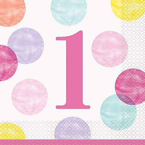 Papierservietten - 16,5 cm - Rosa Punkte 1. Geburtstag - Packung mit 16 Stück Papierservietten - 16,5 cm - Rosa Punkte 1. Geburtstag - Packung mit 16 Stück von Unique