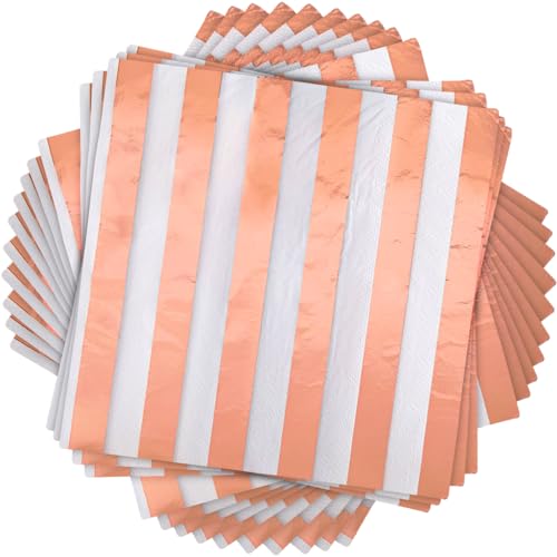 Papierservietten - 16,5 cm - Roségold-Folienstreifen - Packung mit 16 Stück von Unique