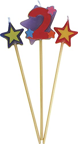 Stern-Geburtstagskerzen - Zahl 2 - 3er Satz von Unique Party