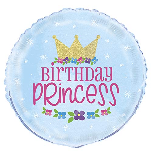 Unique 58387 Folienballon Birthday Princess | Blau | 1 Stück, multi von Unique Party