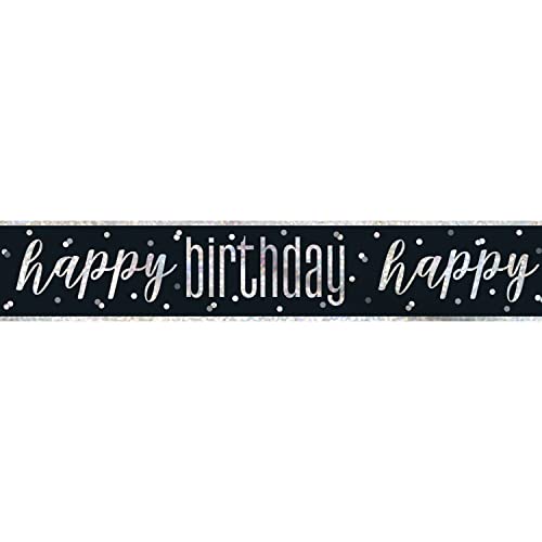 Unique 83462 - Geburtstagsbanner "Happy Birthday" – 2,74 m – Glitz Schwarz und Silber Party – 1 Stück (1 Stück) von Unique Party