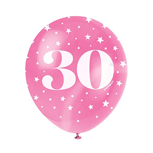 Perlmutt-glänzende Latex-Geburtstags-Luftballons - 30 cm - Zahl 30 - 5er-Pack von Unique Party
