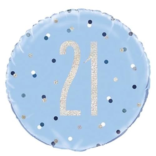 Folien-Geburtstags-Luftballon - 45 cm - 21. Geburtstag - Glitzer Blau & Silber Geburtstag von Unique Party