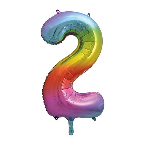 Unique Party Supplies 56802 Riesenzahl 2 Luftballon - 86 cm - Regenbogenfarben von Unique