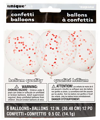 Konfetti-Luftballons - 30 cm - Rot - 6er-Pack von Unique Party Supplies