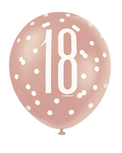 Unique Party Supplies 84915 Latex-Luftballons zum 18. Geburtstag - 30 cm - Glitzer-Roségold-Geburtstag - 6er-Packung von Unique