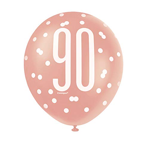 Latex-Luftballons zum 90. Geburtstag - 30 cm - Glitzer-Roségold-Geburtstag - 6er-Packung von Unique