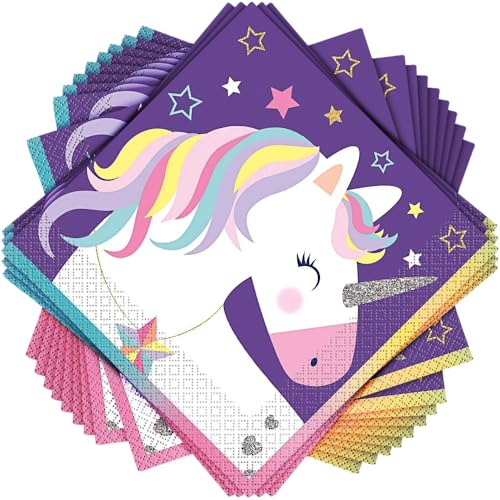 Unique Party Supplies 72490 Papierservietten - 16,5 cm - Stern&Einhorn-Party - Packung mit 16 Stück von Unique Party
