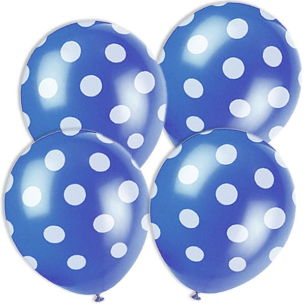 blaue Ballons mit weißen Punkten, 6&nbsp;Latexballons für Dekoration, 30cm von Unique Party