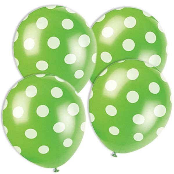 grüne Ballons mit weißen Punkten im 6er Pack aus Latex, ca. 30 cm von Unique Party