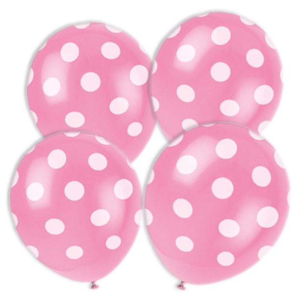 pinkfarbene Ballons mit weißen Punkten im 6er Pack aus Latex, 30 cm von Unique Party