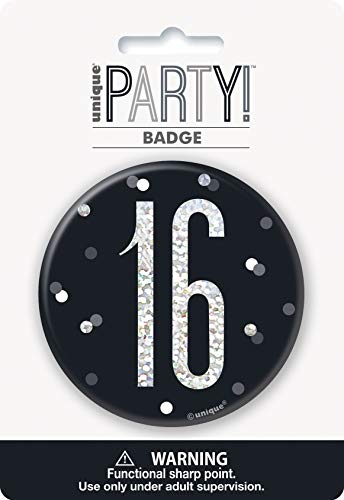 16. Geburtstags-Anstecker - 7,5 cm - Glitzer Schwarz & Silber Geburtstag 16. Geburtstags-Anstecker - 7,5 cm - Glitzer Schwarz & Silber Geburtstag von Unique