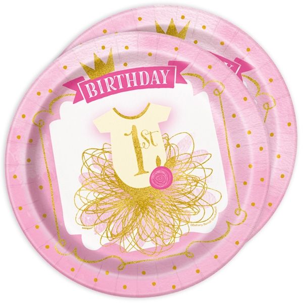 "1st Birthday", Partyteller in pink & gold, 8 Stück, Pappe "1st Birthday", Partyteller in pink & gold, 8 Stück, Pappe von Unique