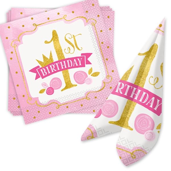 "1st Birthday", Servietten in pink & gold, 16 Stück "1st Birthday", Servietten in pink & gold, 16 Stück von Unique