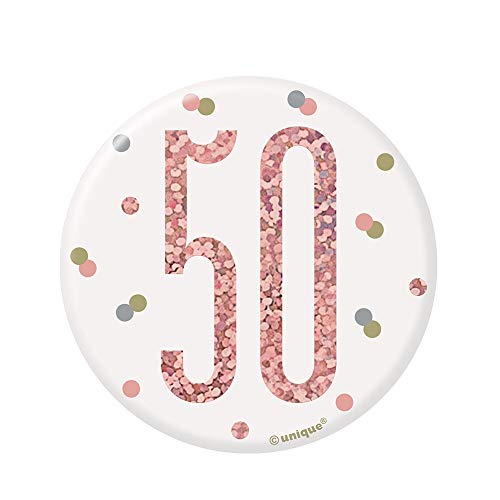 50. Geburtstags-Anstecker - 7,5 cm - Glitzer-Roségold-Geburtstag von Unique