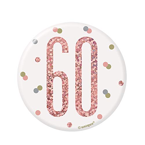 60. Geburtstags-Anstecker - 7,5 cm - Glitzer-Roségold-Geburtstag von Unique