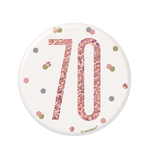 70. Geburtstags-Anstecker - 7,5 cm - Glitzer-Roségold-Geburtstag von Unique
