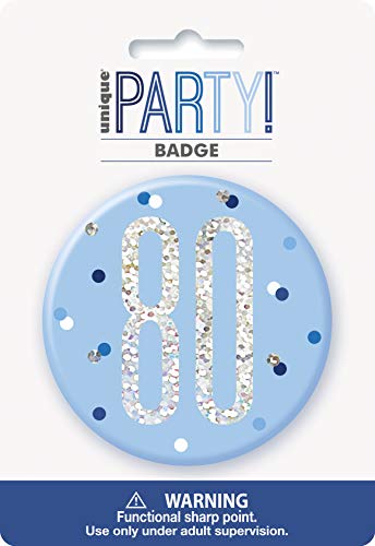 80. Geburtstags-Anstecker - 7,5 cm - Glitzer Blau & Silber Geburtstag von Unique