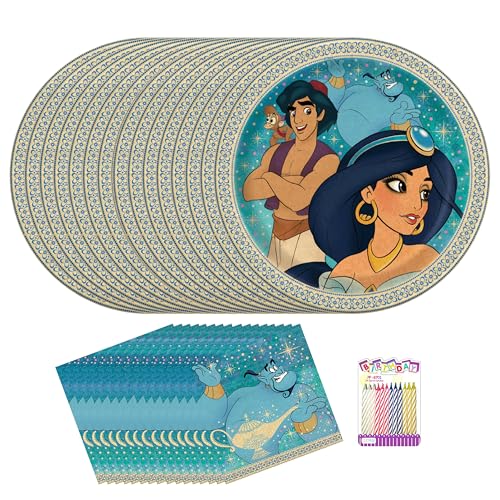 Aladdin Party Supplies Pack für 16 Gäste - Enthält 9 Zoll Teller, Lunch-Servietten & 24 Geburtstagskerzen - Prinzessin Jasmin & Aladdin Geburtstag Party Set Aladdin Party Supplies Pack für 16 Gäste - Enthält 9 Zoll Teller, Lunch-Servietten & 24 Geburtstagskerzen - Prinzessin Jasmin & Aladdin Geburtstag Party Set von Unique
