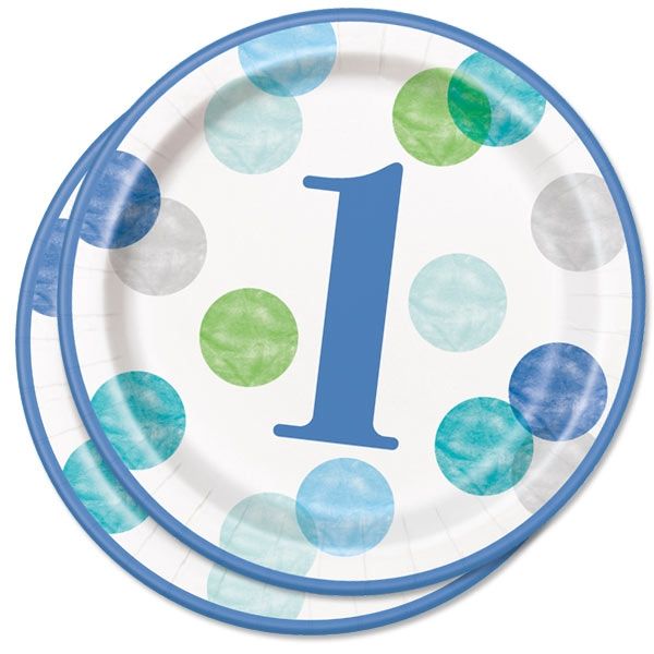 BLUE DOTS Partyteller, 1. Geburtstag Junge, 8er, 22cm