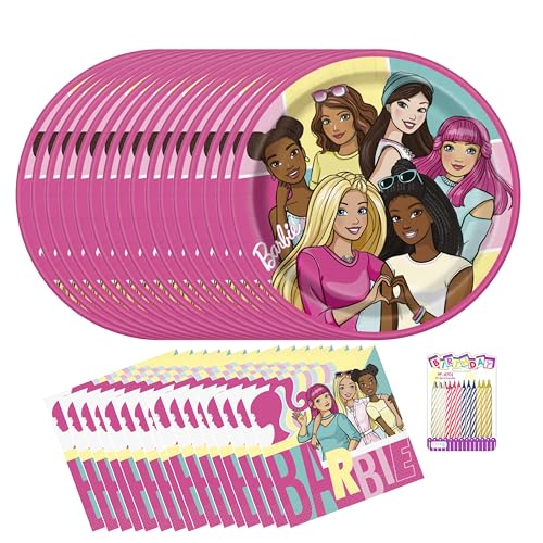 Barbie Party Supplies Pack für 16 Gäste - Enthält 22,9 cm Teller, Lunch-Servietten & Geburtstagskerzen - Barbie Geburtstagsparty-Set Barbie Party Supplies Pack für 16 Gäste - Enthält 22,9 cm Teller, Lunch-Servietten & Geburtstagskerzen - Barbie Geburtstagsparty-Set von Unique