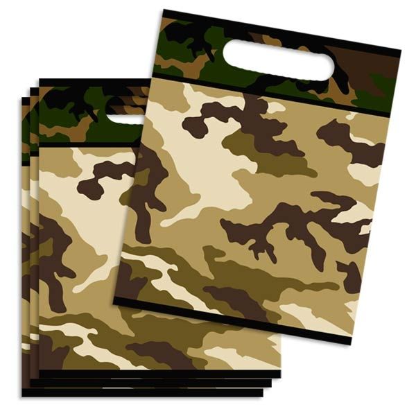 Camouflage Mitgebseltüten, Folie, für Tarnfarben-Mottoparty im 8er Pack von Unique