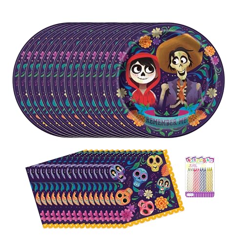 Coco Party Supplies Pack für 16 Gäste - Enthält 9 Zoll Teller, Lunch-Servietten & Geburtstagskerzen - Coco Birthday Party Set Coco Party Supplies Pack für 16 Gäste - Enthält 9 Zoll Teller, Lunch-Servietten & Geburtstagskerzen - Coco Birthday Party Set von Unique