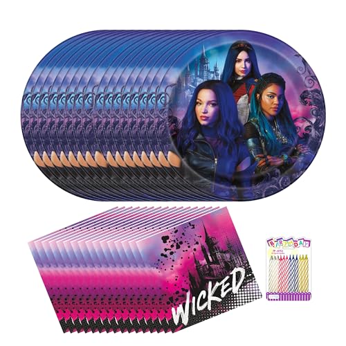 Descendants Party Supplies Pack für 16 Gäste - Enthält 9-Zoll-Teller, Lunch-Servietten & 24 Geburtstagskerzen - Descendants Geburtstagsparty-Set für Mädchen Descendants Party Supplies Pack für 16 Gäste - Enthält 9-Zoll-Teller, Lunch-Servietten & 24 Geburtstagskerzen - Descendants Geburtstagsparty-Set für Mädchen von Unique