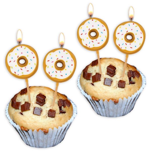 Donut-Geburtstagskerzen aus Wachs für Muffins im 6er Pack, 7,5 × 3 cm von Unique