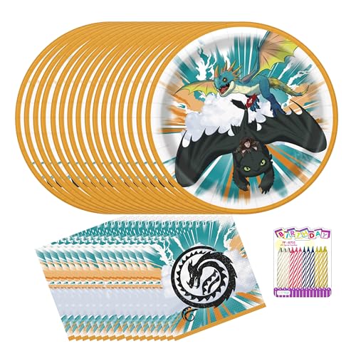 Drachenzähmen leicht gemacht Partyzubehör Pack für 16 Gäste - Enthält 22,9 cm Teller, Lunch-Servietten und Geburtstagskerzen - Drachen-Party-Dekorationen für Jungen und Mädchen Drachenzähmen leicht gemacht Partyzubehör Pack für 16 Gäste - Enthält 22,9 cm Teller, Lunch-Servietten und Geburtstagskerzen - Drachen-Party-Dekorationen für Jungen und Mädchen von Unique