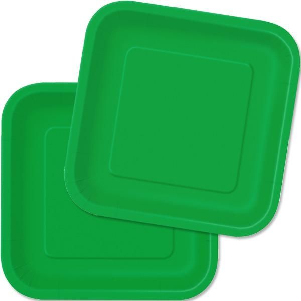 Eckige Teller smaragdgrün 16 Stück quadratische Partyteller, Pappe,18cm von Unique