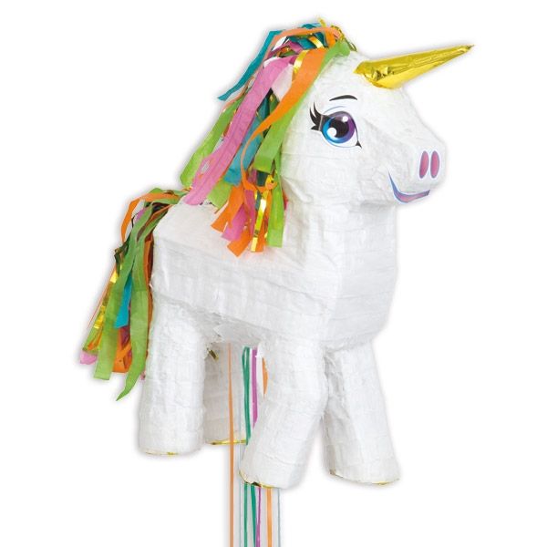 Einhorn Zugpinata mit 12 bunten Bändern, Pullpinata aus Pappe, 52cm Einhorn Zugpinata mit 12 bunten Bändern, Pullpinata aus Pappe, 52cm von Unique