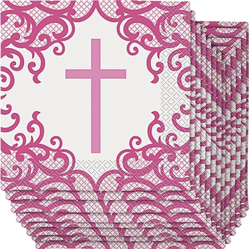 Fancy Pink Cross Lunch-Servietten, 16 cm, raffinierte, weiche und lebendige Party-Servietten, perfekt für Veranstaltungen und Heimversammlungen, 16 Stück von Unique