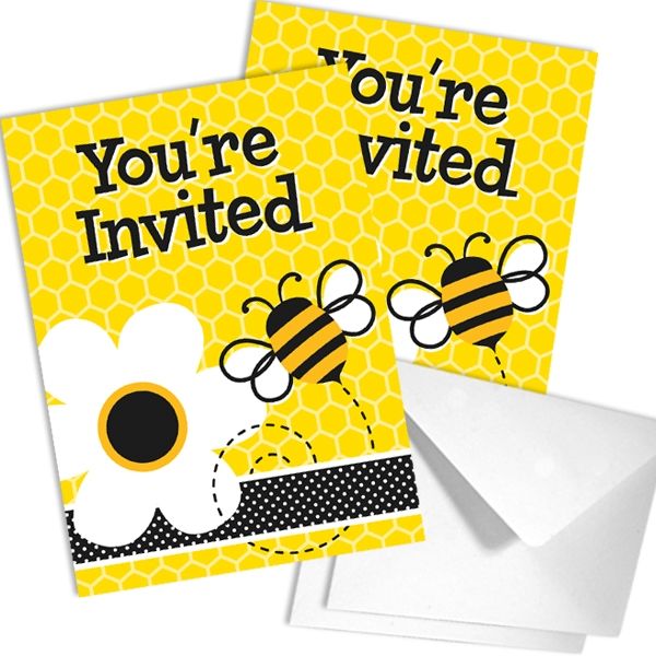 Fleißige Bienchen Einladungen, gelb, im 8er Pack mit weißen Umschlägen von Unique