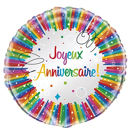 Folien-Geburtstags-Luftballon - 45 cm - "Joyeux Anniversaire" Regenbogenbänder Folien-Geburtstags-Luftballon - 45 cm - "Joyeux Anniversaire" Regenbogenbänder von Unique