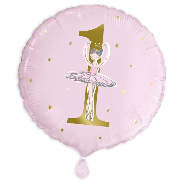 Folienballon "Ballerina" in rosa mit Zahl 1, heliumgeeignet, Ø 35cm von Unique