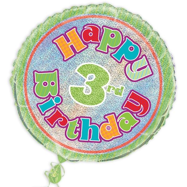 Folienballon "Happy 3rd Birthday", prismatisch, Ø 45cm von Unique