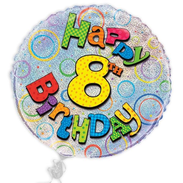 Folienballon "Happy 8th Birthday", prismatisch, Ø 45cm von Unique