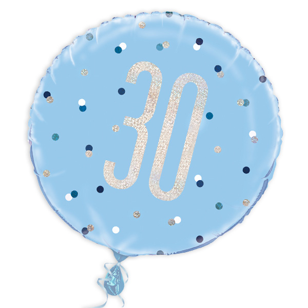 Folienballon rund +Zahl 30, blau, 35cm, für Helium von Unique