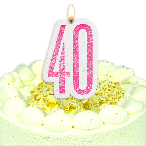 Geburtstagskerze Zahl 40, in schimmerndem Pink für Torten von Unique
