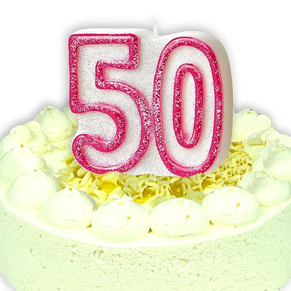 Geburtstagskerze Zahl 50, in glitzerndem Pink für Frau Geburtstagskerze Zahl 50, in glitzerndem Pink für Frau von Unique