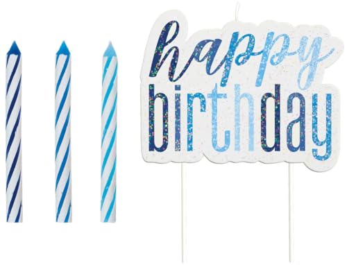 Geburtstagskerzen - "Happy Birthday" - Glitzer Blau & Silber -13er Satz von Unique