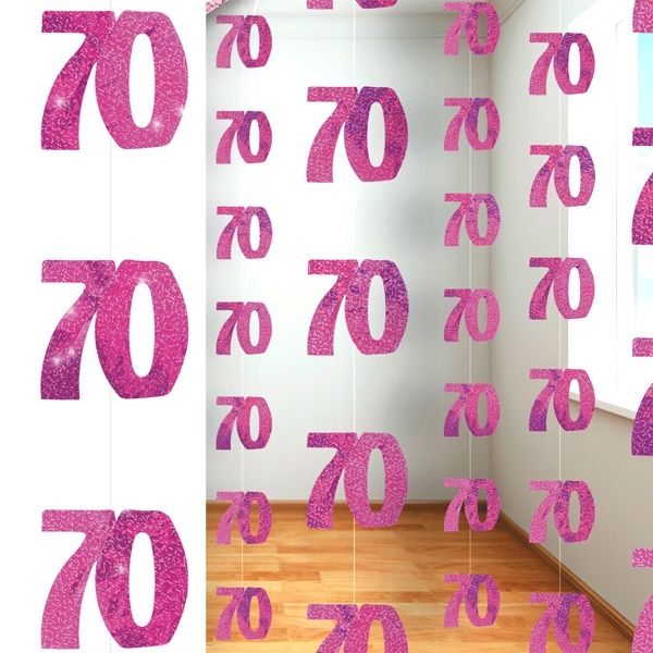 Glitzer-Deko, Zahl 70, in Pink, 6-teilig, je 1,5 m lang von Unique