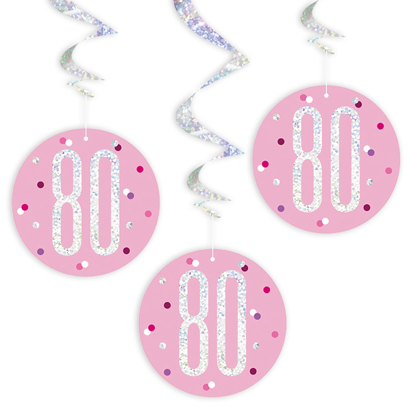 Glitzer-Spiralen, Zahl 80, in Pink, 6-teilig