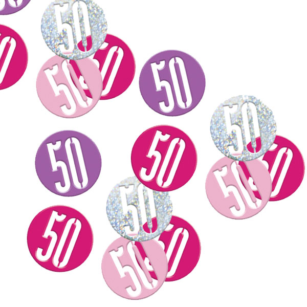 Glitzerkonfetti, Zahl 50 in pinken und silbernen Farben von Unique
